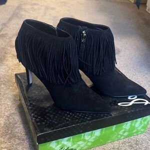 Sam Edelman Kandice Black suede Fringe Heeled Boots